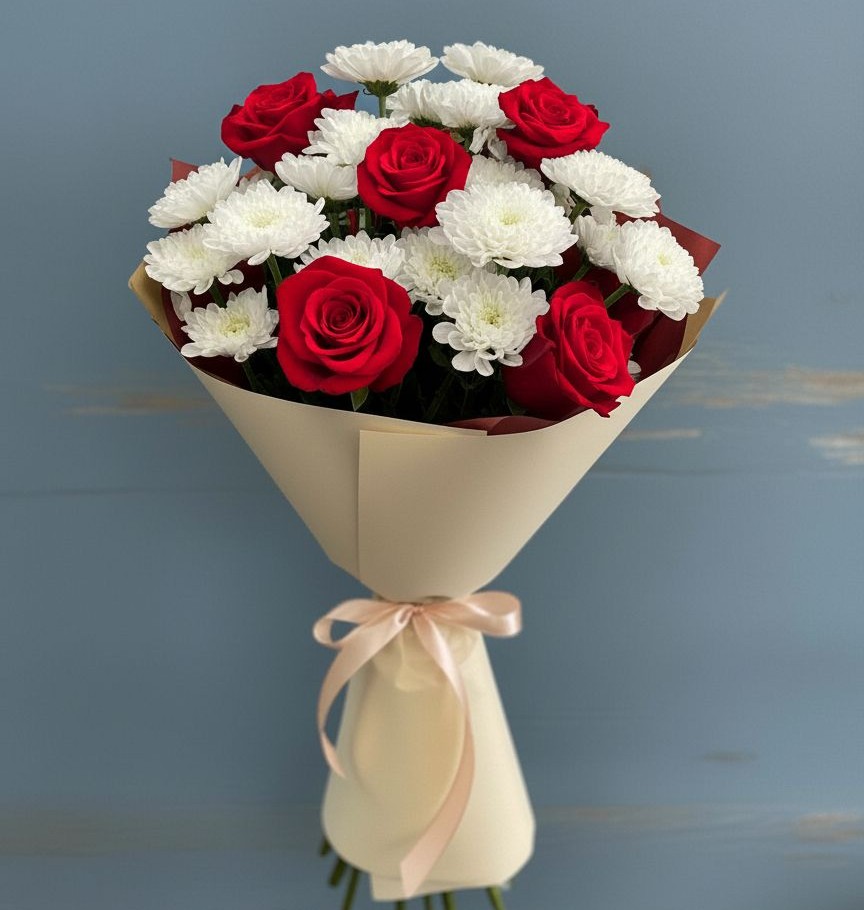 Букет цветов из: Розы и Хризантемы в Шамхале