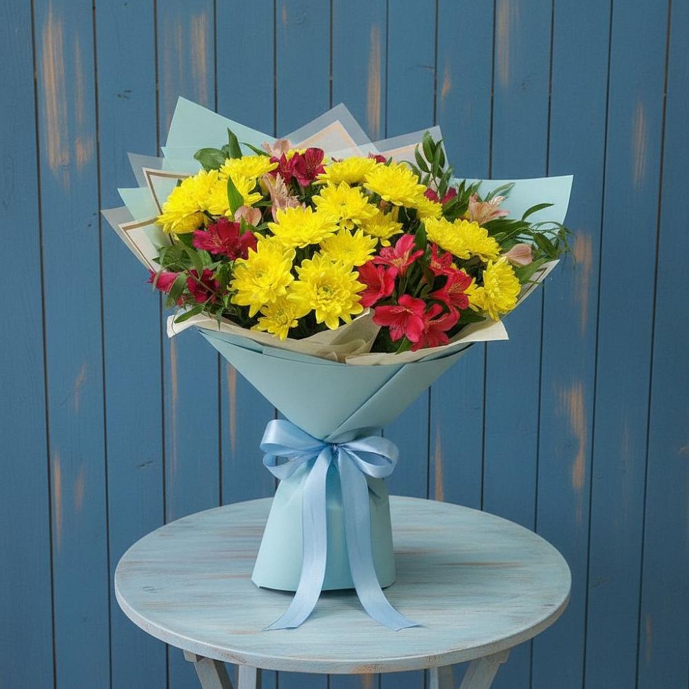 Букет цветов из: Альстромерии и Хризантемы в Шамхале