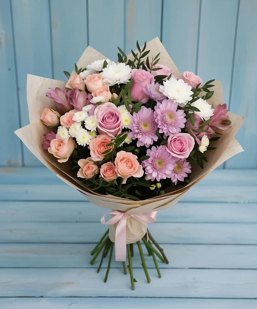 Букет цветов из: Хризантемы, Розы и Альстромерии в Шамхале