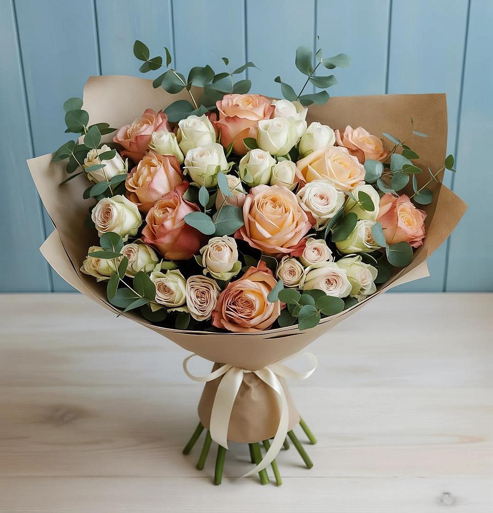 Букет цветов из: Альстромерии и Розы в Шамхале