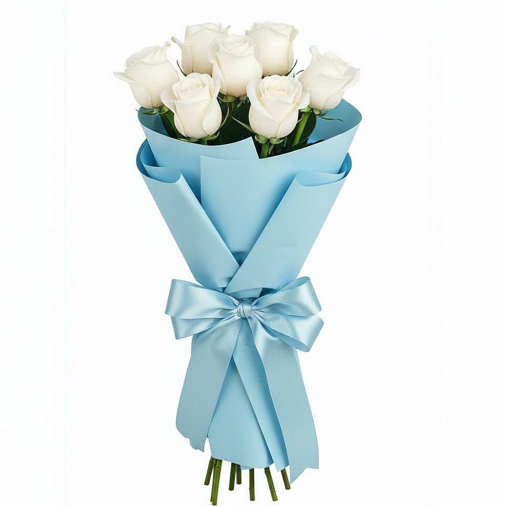 Букет 7 белых роз Проуд в Шамхале