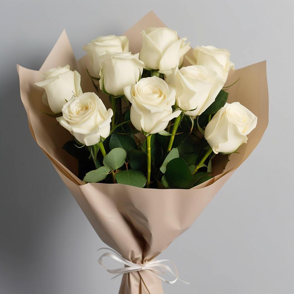 Букет 9 Белых роз Эдлесс Лав в Шамхале