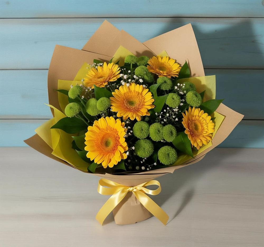 Букет цветов из: Герберы и Хризантемы в Шамхале