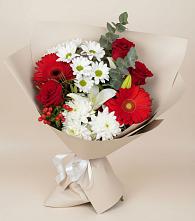 Букет цветов из:  Розы, Хризантемы, Герберы и Лилии в Шамхале