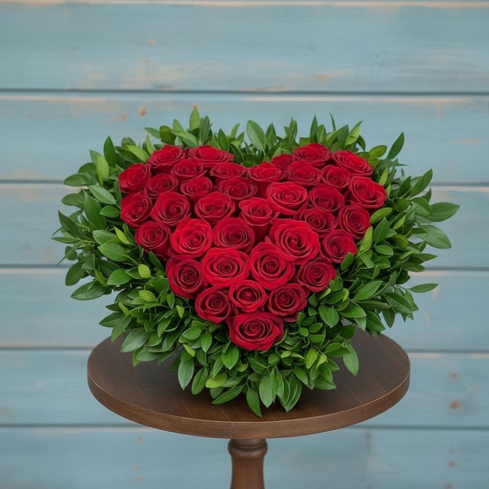 Цветочная композиция из Розы в виде сердца в Шамхале