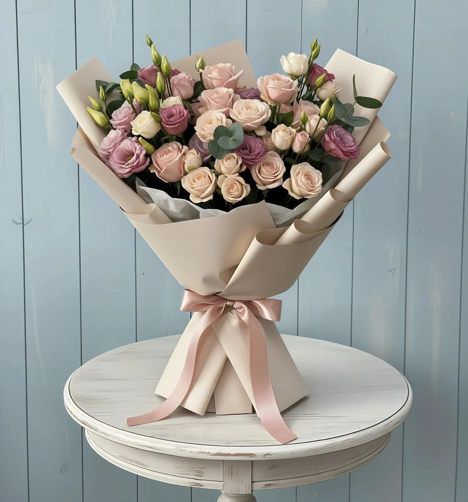 Букет цветов из: Розы и Лизиантусы в Шамхале