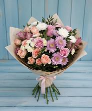 Букет цветов из:  Хризантемы, Розы и Альстромерии в Шамхале