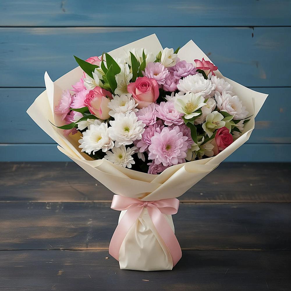 Букет цветов из: Хризантемы, Альстромерии и Розы в Шамхале